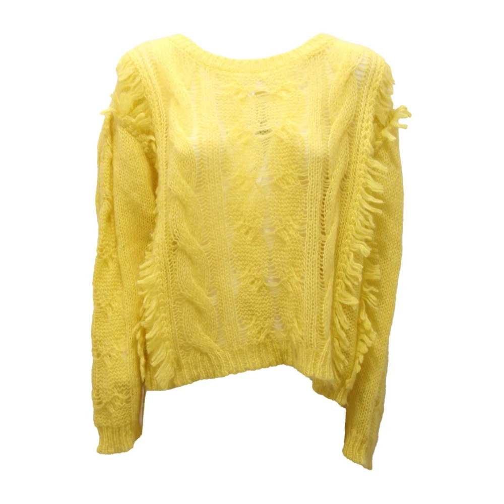 Twinset Women's Yellow Round-Neck Wool-Blend Jumper - Round-Neck Knitwear - Xs - Knitwear