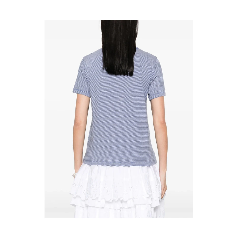 Maison Labiche Wit Geborduurd Crew Neck T-shirt Blue Dames