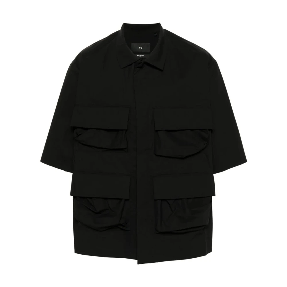Y-3 Zwarte korte mouw 4-zakken overhemd Black Heren