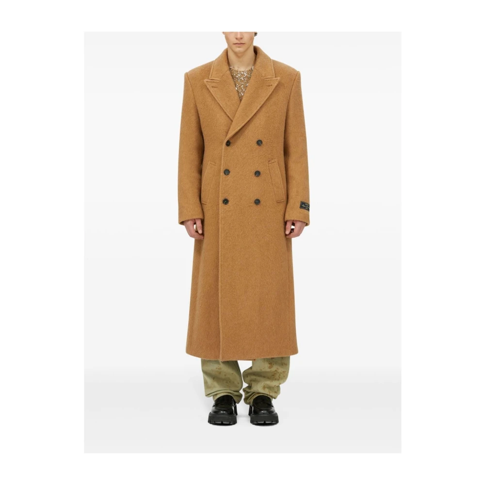 Msgm Kameel Double-Breasted Jas Brown Heren