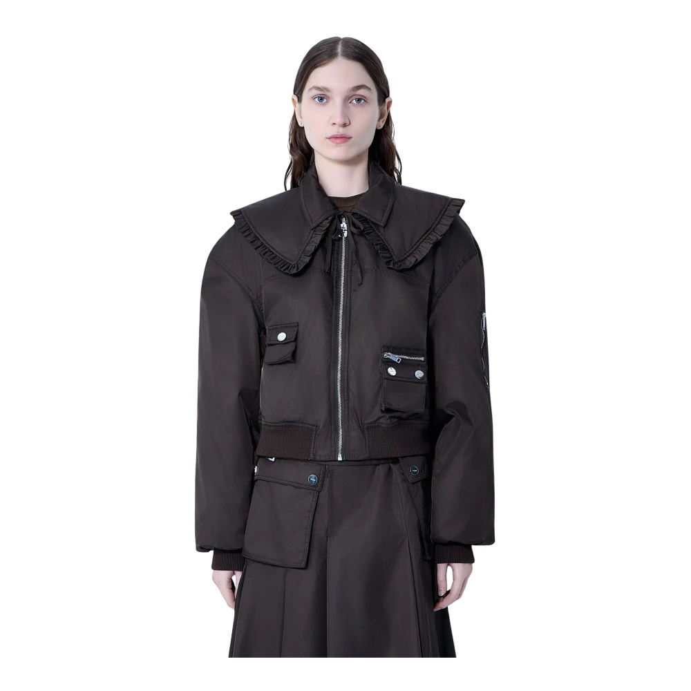 Ganni Women's Brown Duchesse Nylon Bomber Jacket - Bomber Jackets - M - Jackets