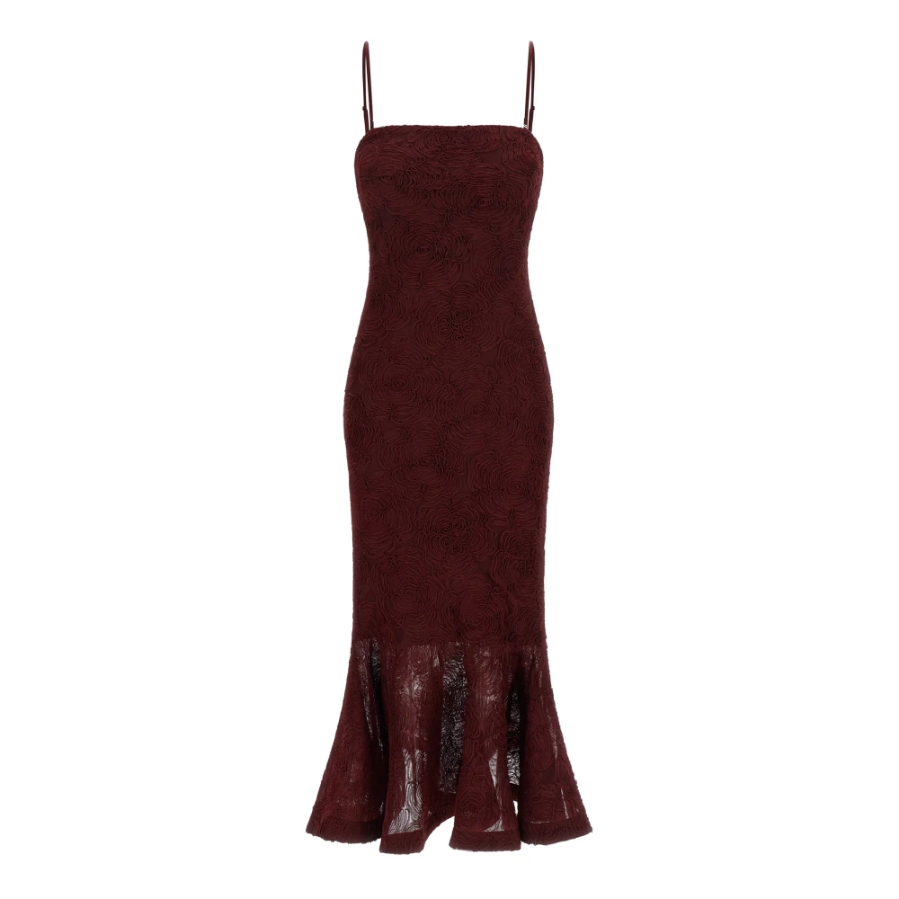 Rotate Birger Christensen Flower Mesh Flounce Midi Dress - Female - Gowns - Red - S - Dresses