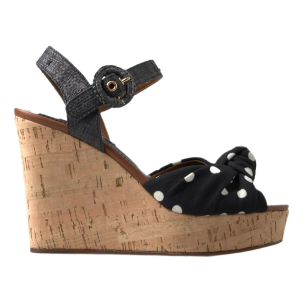 Dolce & Gabbana Black Polka-Dot Ankle Strap Wedges - Female - Wedges - 2 1/2 Uk - Shoes