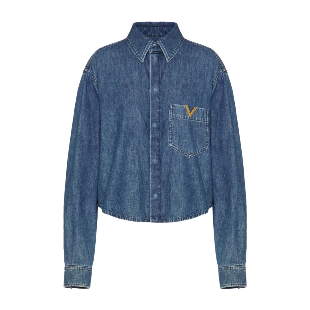 Valentino Garavani Blauwe Overhemden met V Gouden Detail Blue Dames