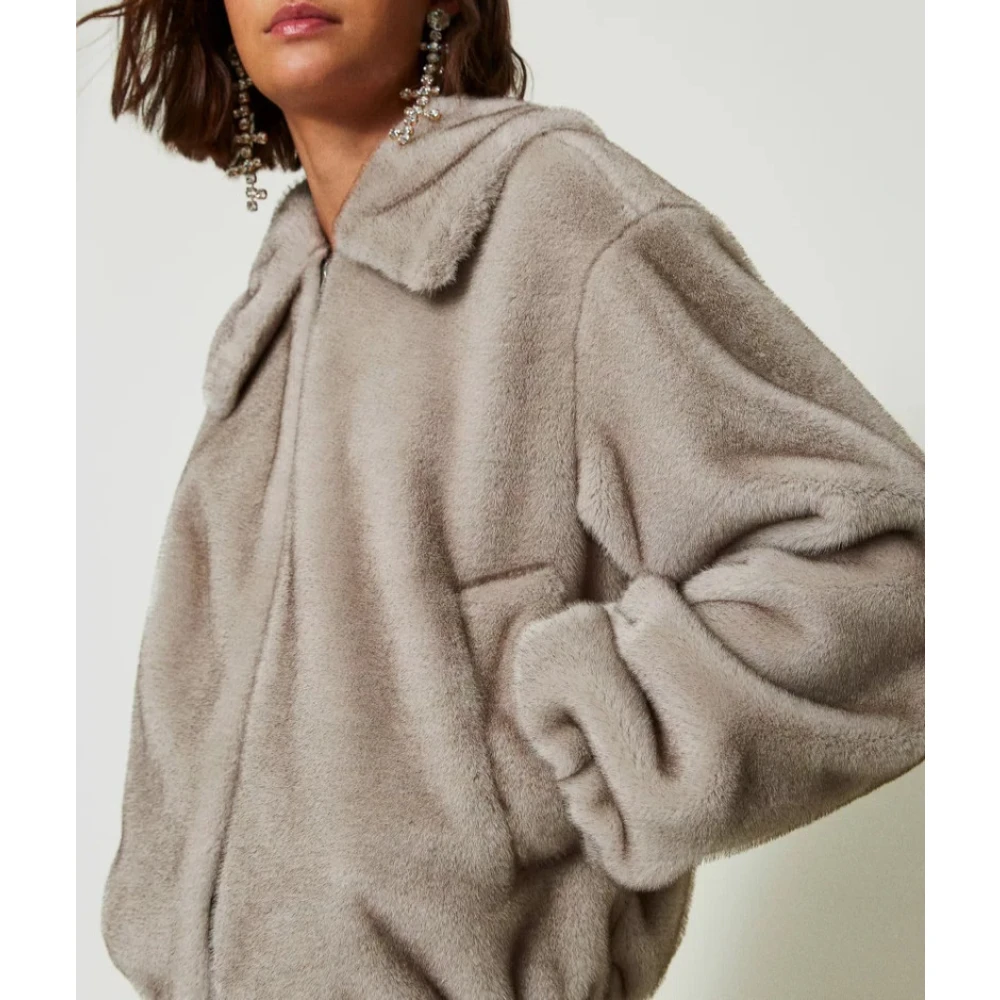 Twinset Korte Faux Fur Jas Gray Dames