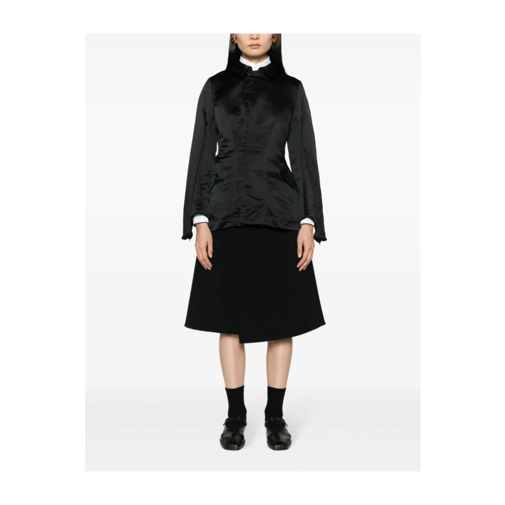Comme des Garçons Zwarte Technische Satijnen Enkelsluitende Jas Black Dames