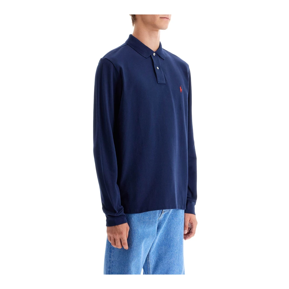 Polo Ralph Lauren Iconisch Pony Logo Lange Mouw Polo Shirt Blue Heren