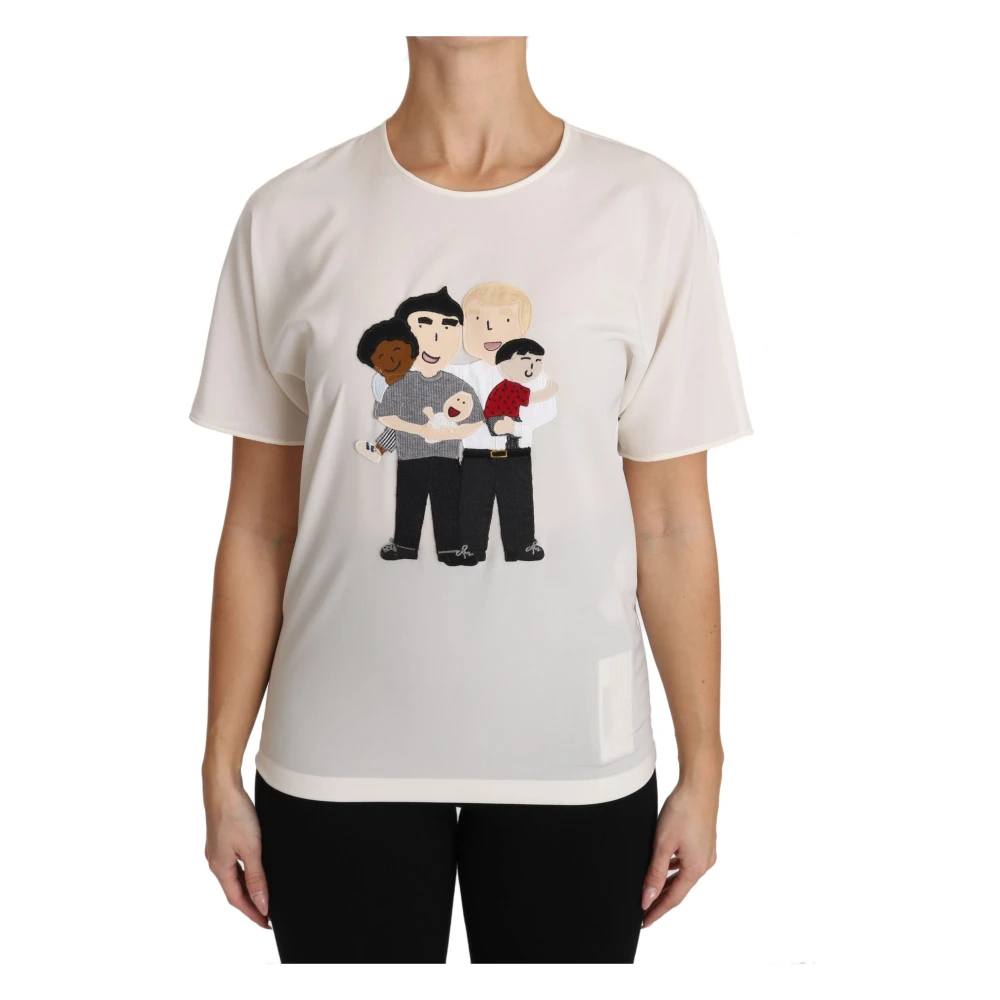 Dolce & Gabbana Women's White Elegant Silk Crewneck Blouse With Applique
