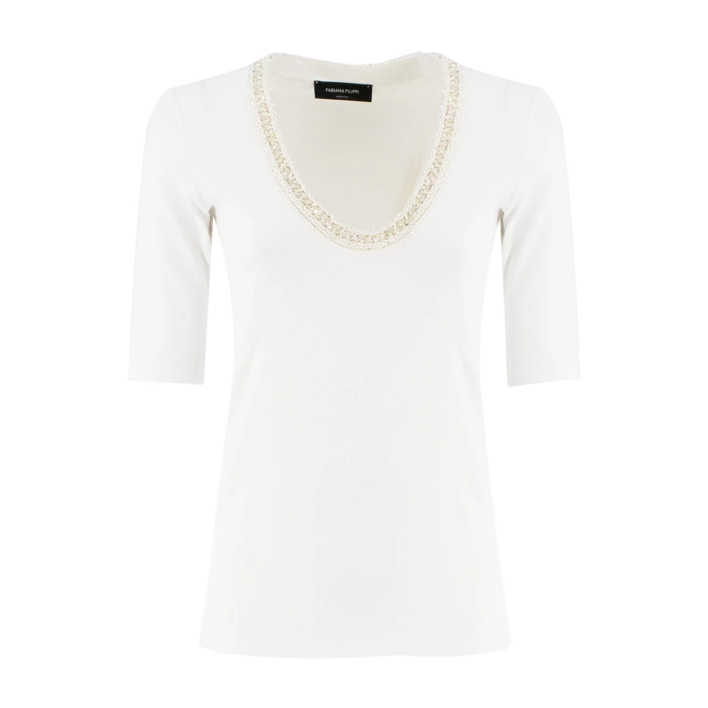 Fabiana Filippi Paillet Geribbeld Katoenen T-shirt White Dames