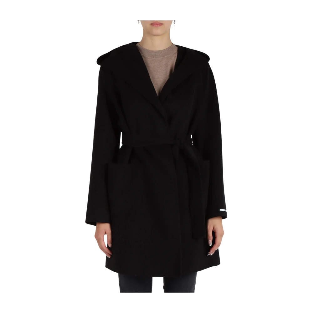 Marella Zwarte Winterjas met Riem en Capuchon Black Dames