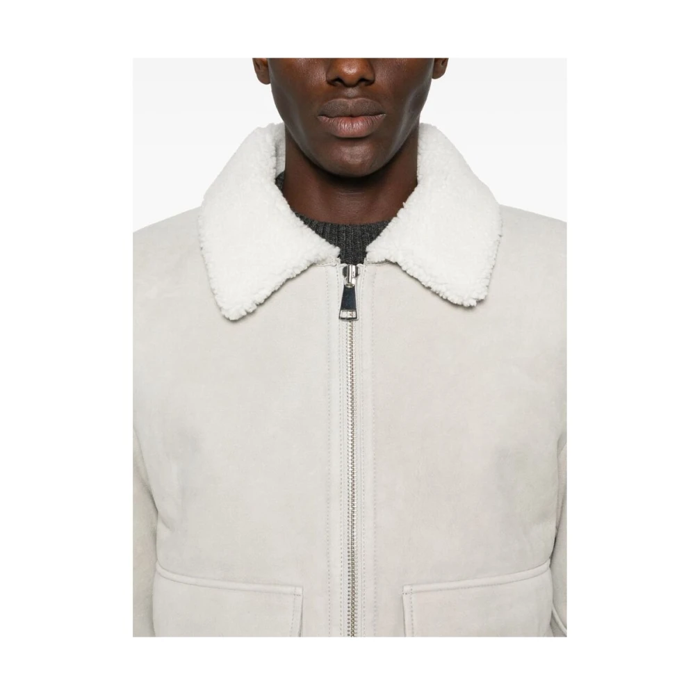 Dondup Shearling Leren Buitenkleding met Ritssluiting Gray Heren