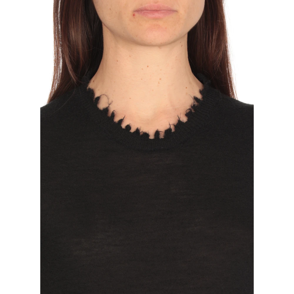 UMA Wang Zwarte Kasjmier Trui Ronde Hals Korte Mouwen Black Dames