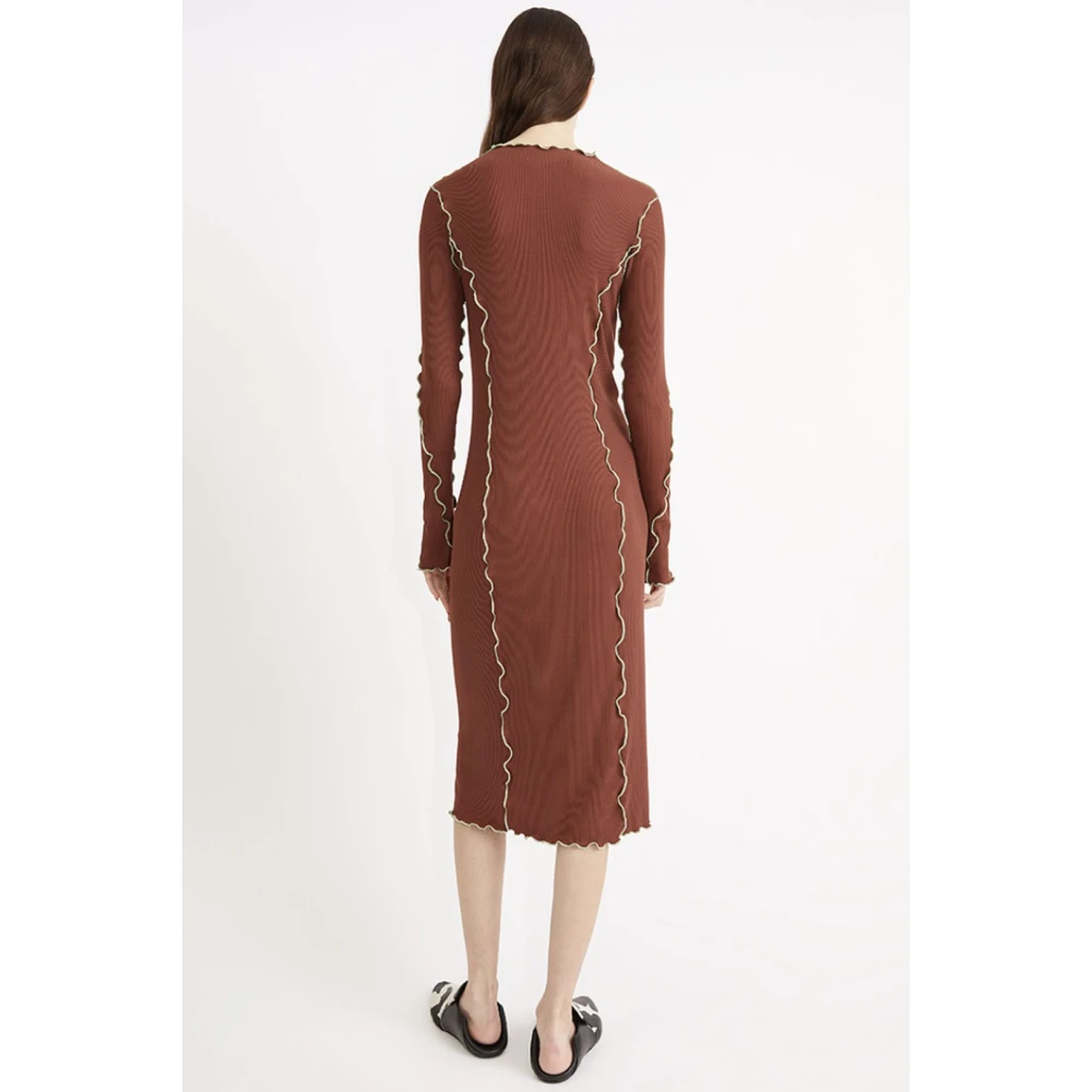 Rodebjer Lettuce-Hem Bodycon Midi Jurk Brown Dames