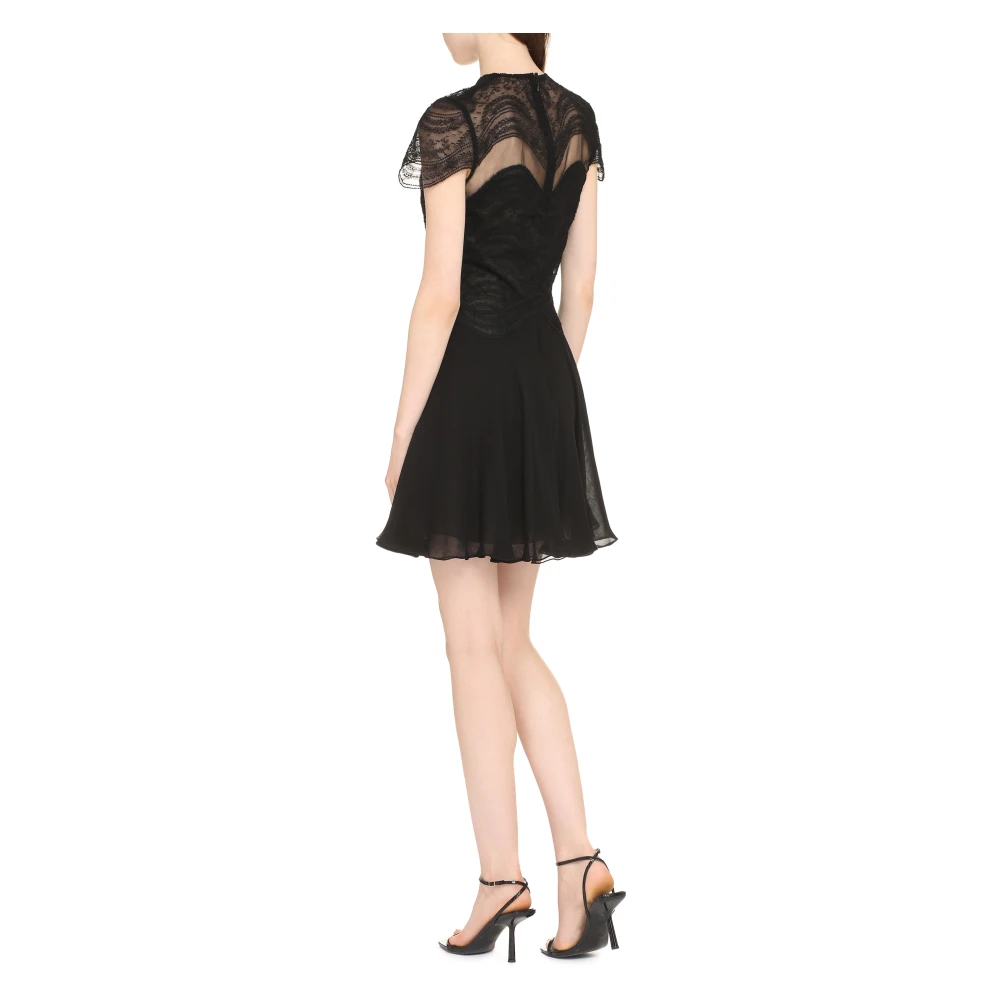 Costarellos Zijden Georgette Kant Jurk Black Dames