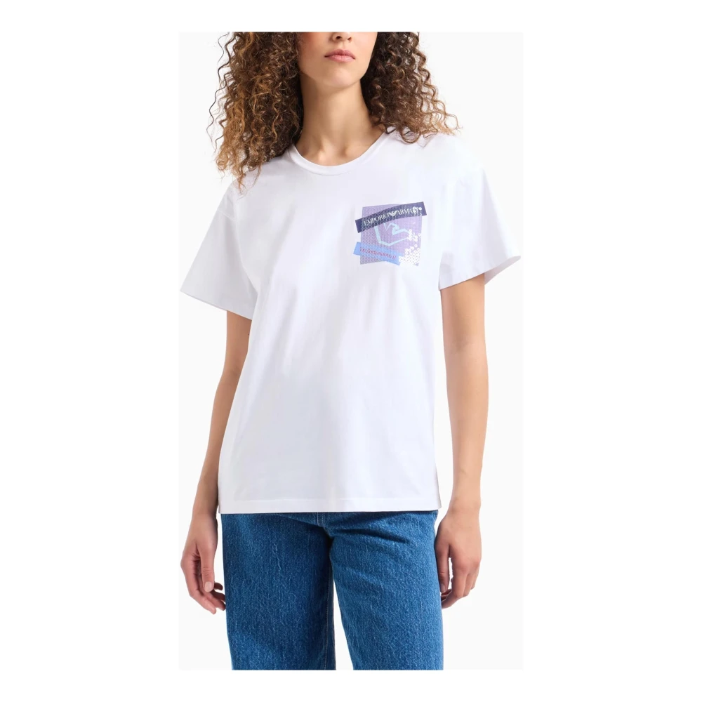 Emporio Armani Witte T-shirts en Polos met Pailletten Logo Print White Dames