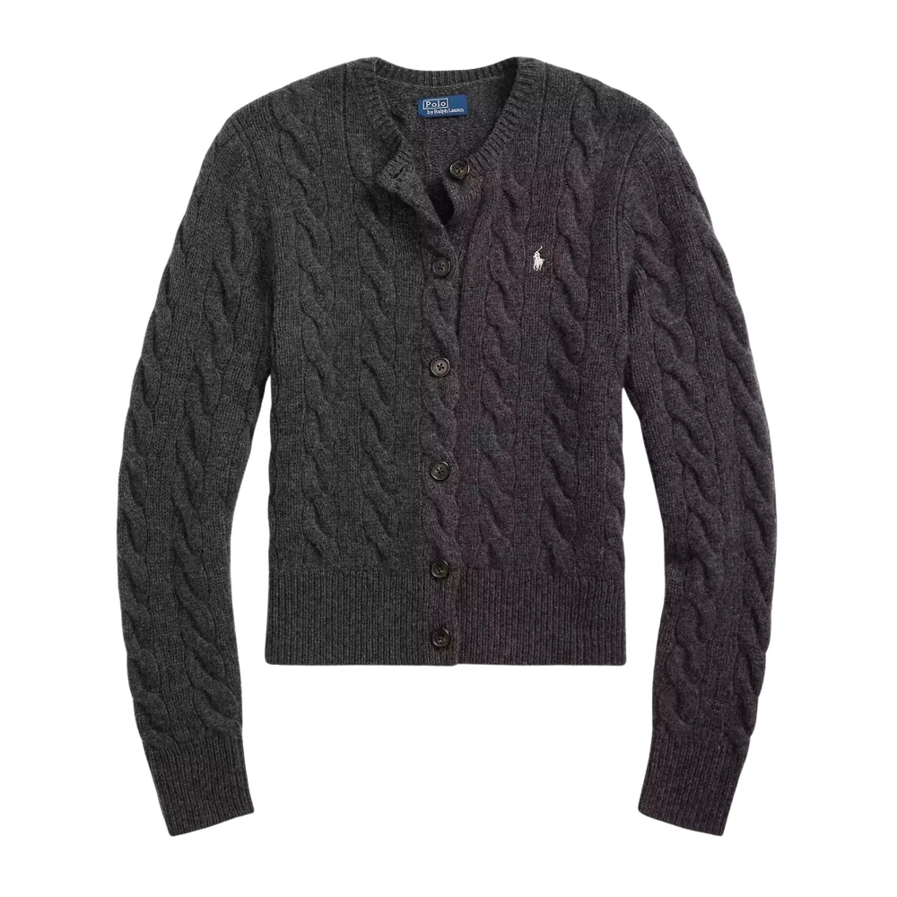 Ralph Lauren Grijze cardigan met kabelbreisel en logo Gray Dames