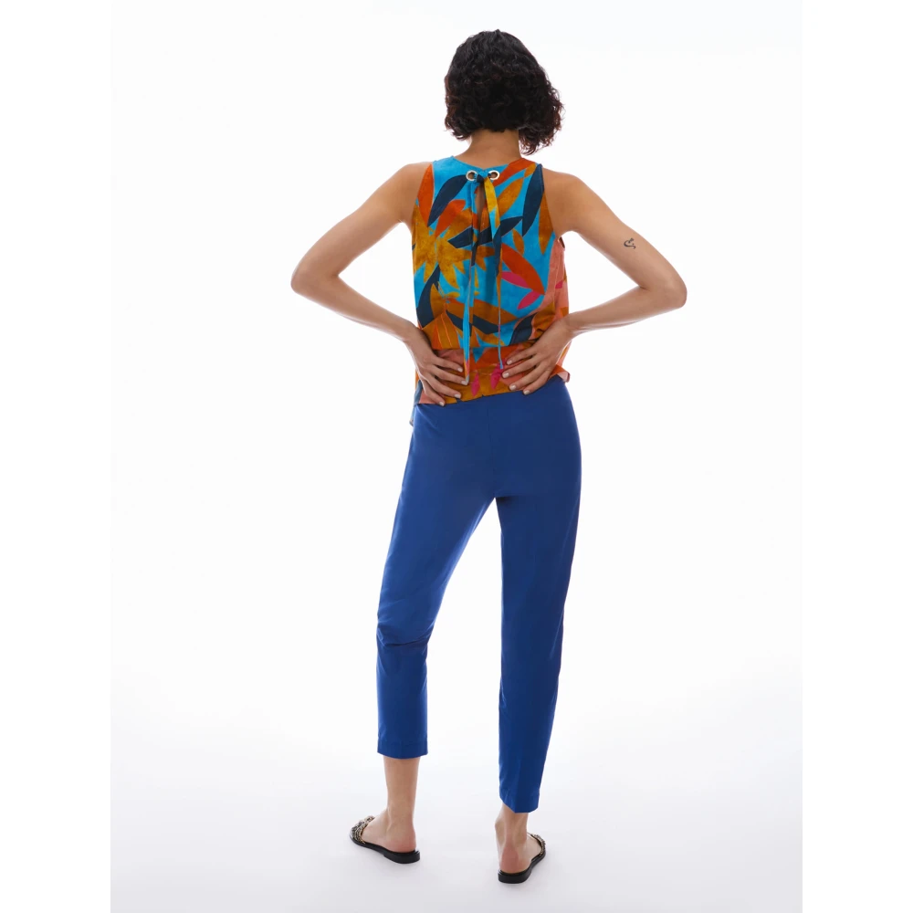 Pennyblack Slim Popeline Gestreepte Broek Blue Dames