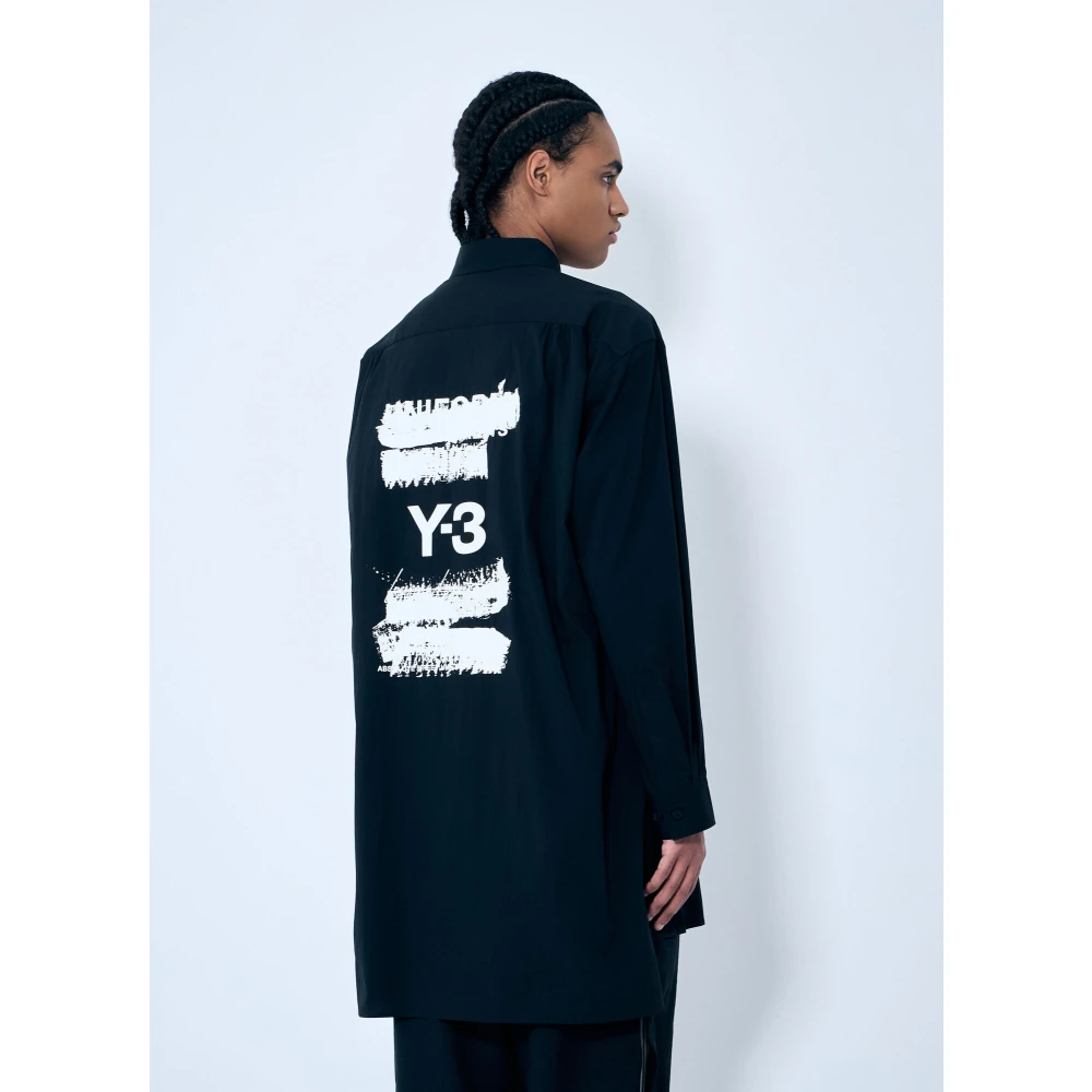 Y-3 Logo Print Katoenmix Shirt Black Heren