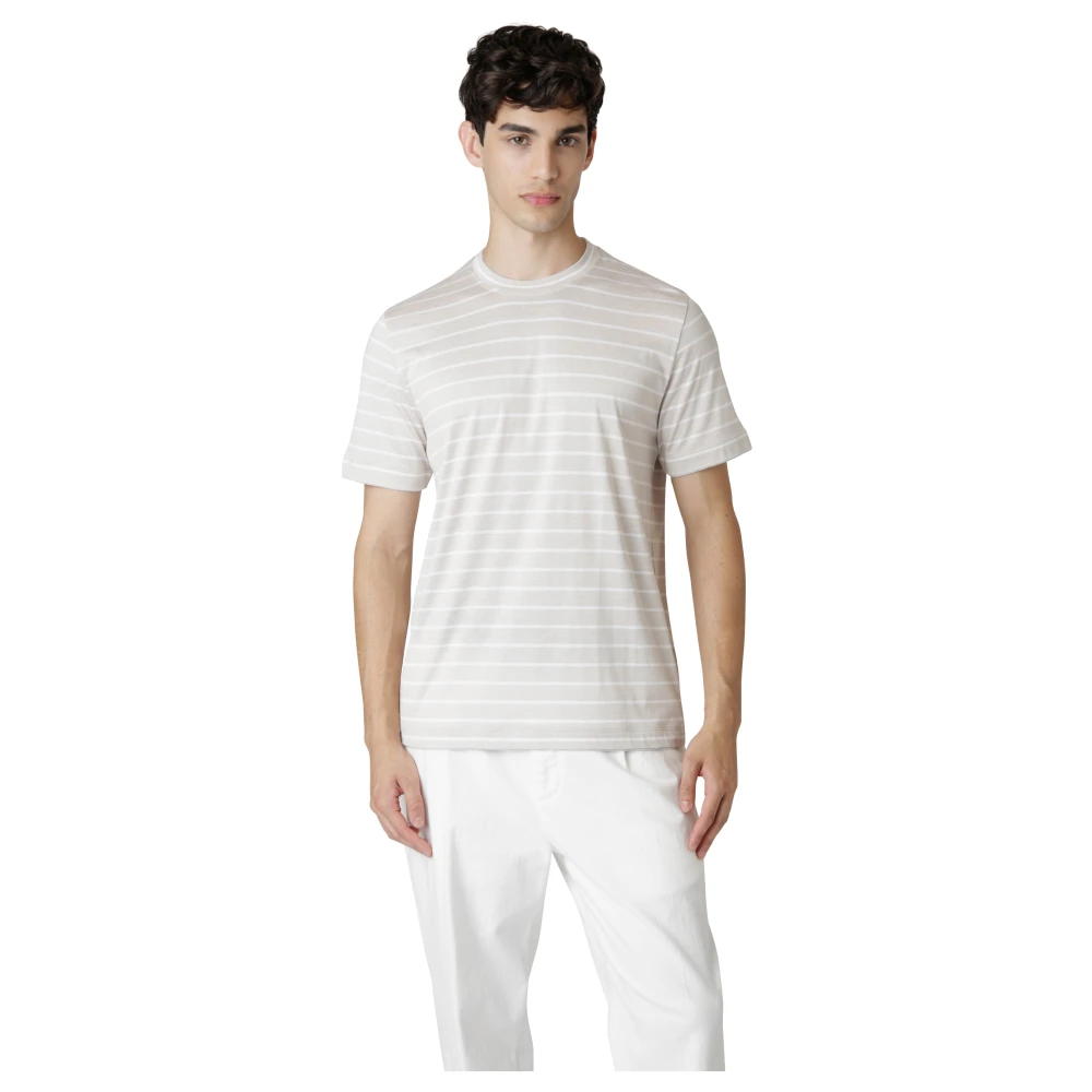Eleventy Zijde en Giza Katoenen Crewneck T-shirt Beige Heren
