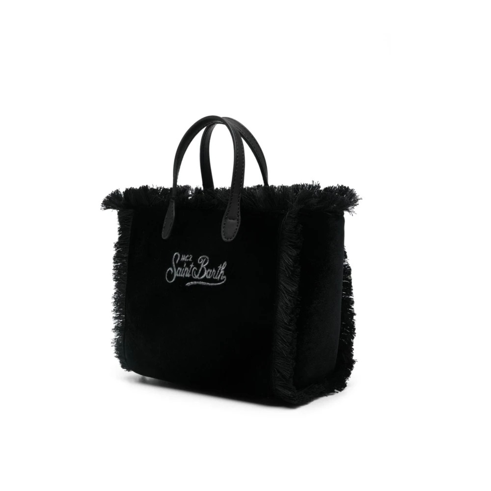 MC2 Saint Barth Fluwelen Leren Tote Tas Kristal Logo Black Dames