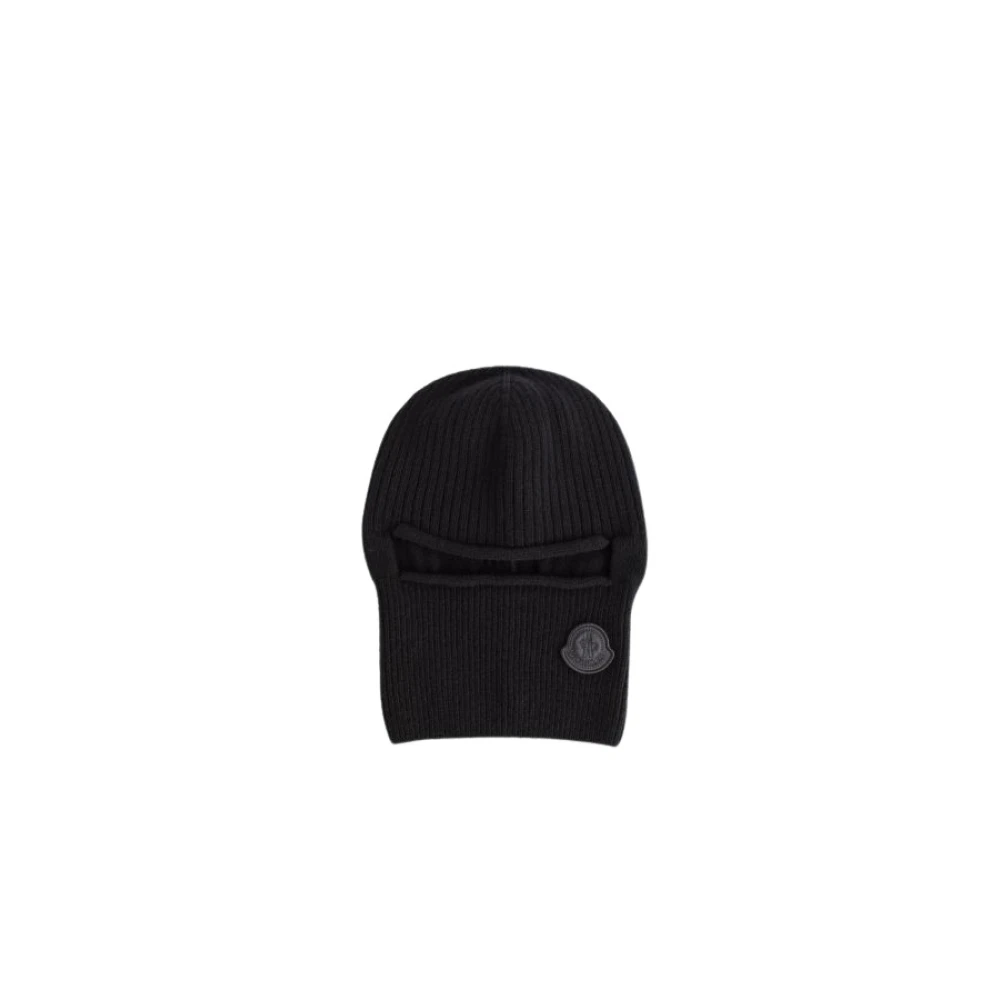 Moncler Zwarte wollen bivakmuts met logoborduursel Black Unisex