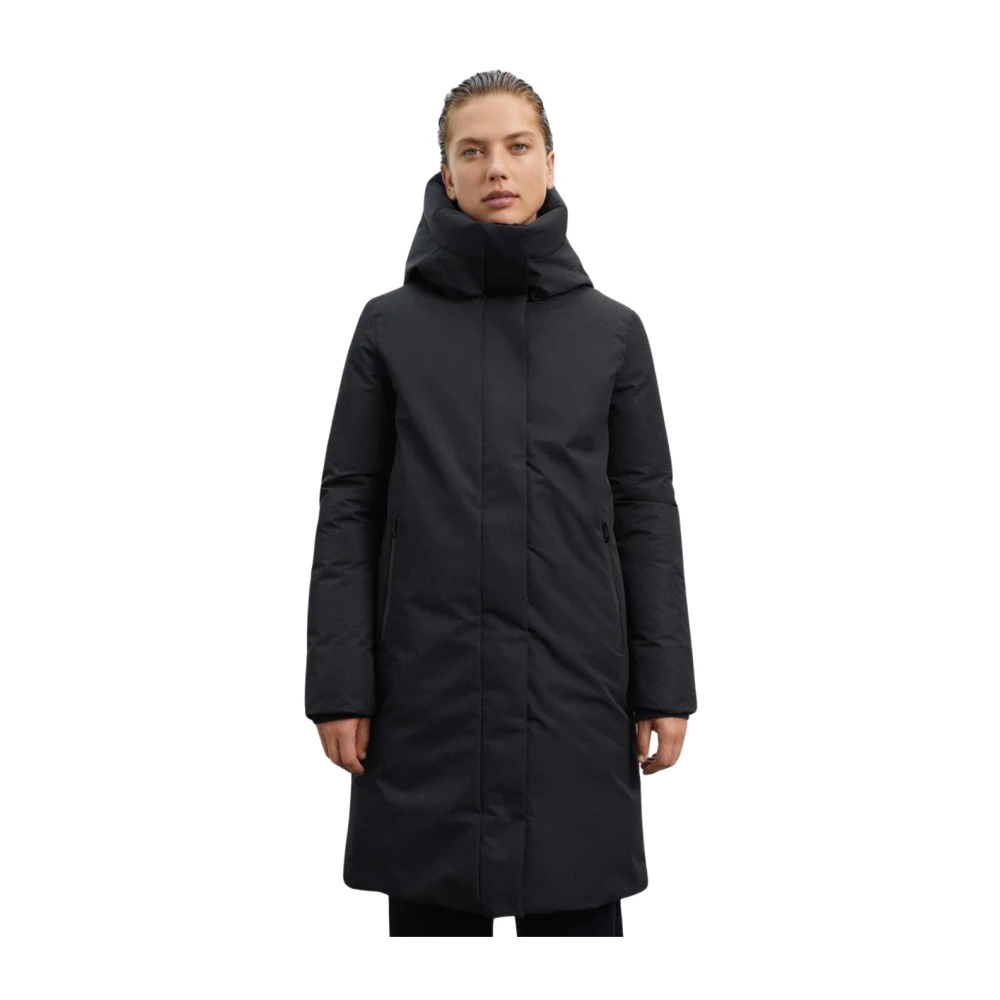 Ecoalf Donna Nero Giacca Con Cappuccio Idrorepellente