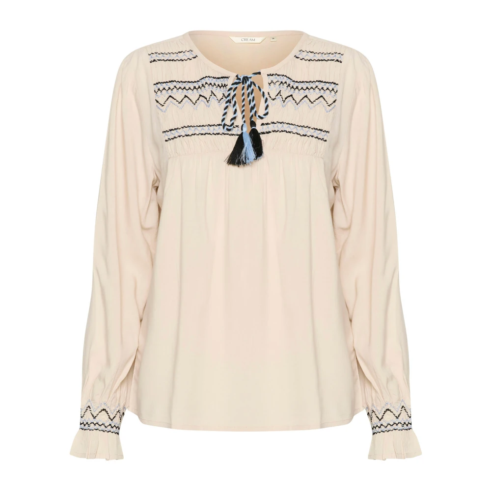 Cream Vrouwelijke Blouse met Geborduurde Details Beige Dames