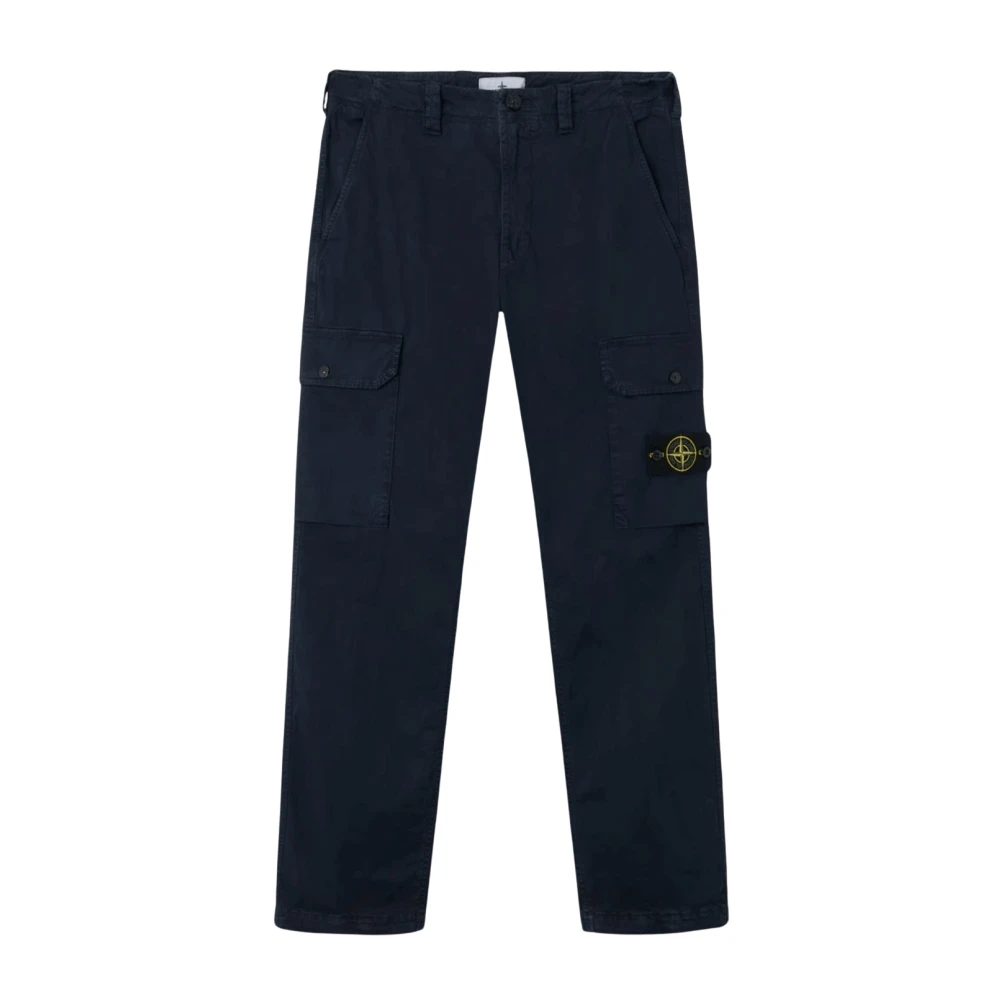 Stone Island Blue Straight Trousers, Male, W32, Cotton Stretch Broken Twill Trousers