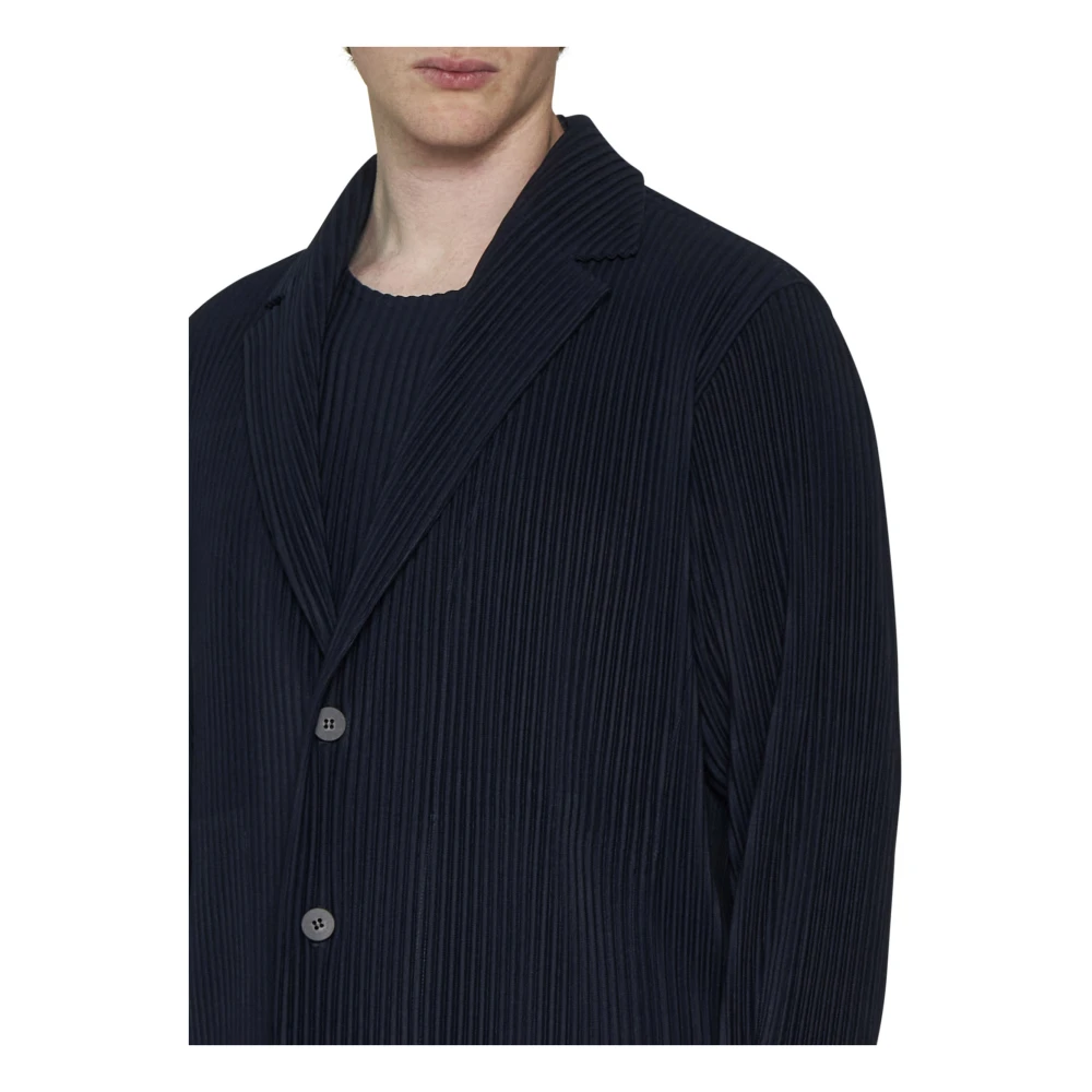 Issey Miyake Navy Blue Geplooide Blazer Jas Blue Heren