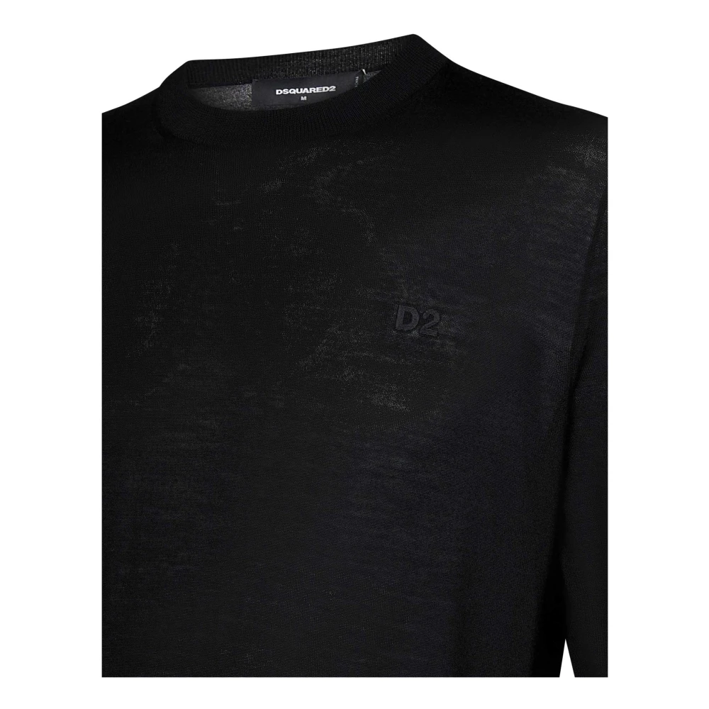 Dsquared2 Zwarte Wol Crewneck Logo Sweatshirt Black Heren