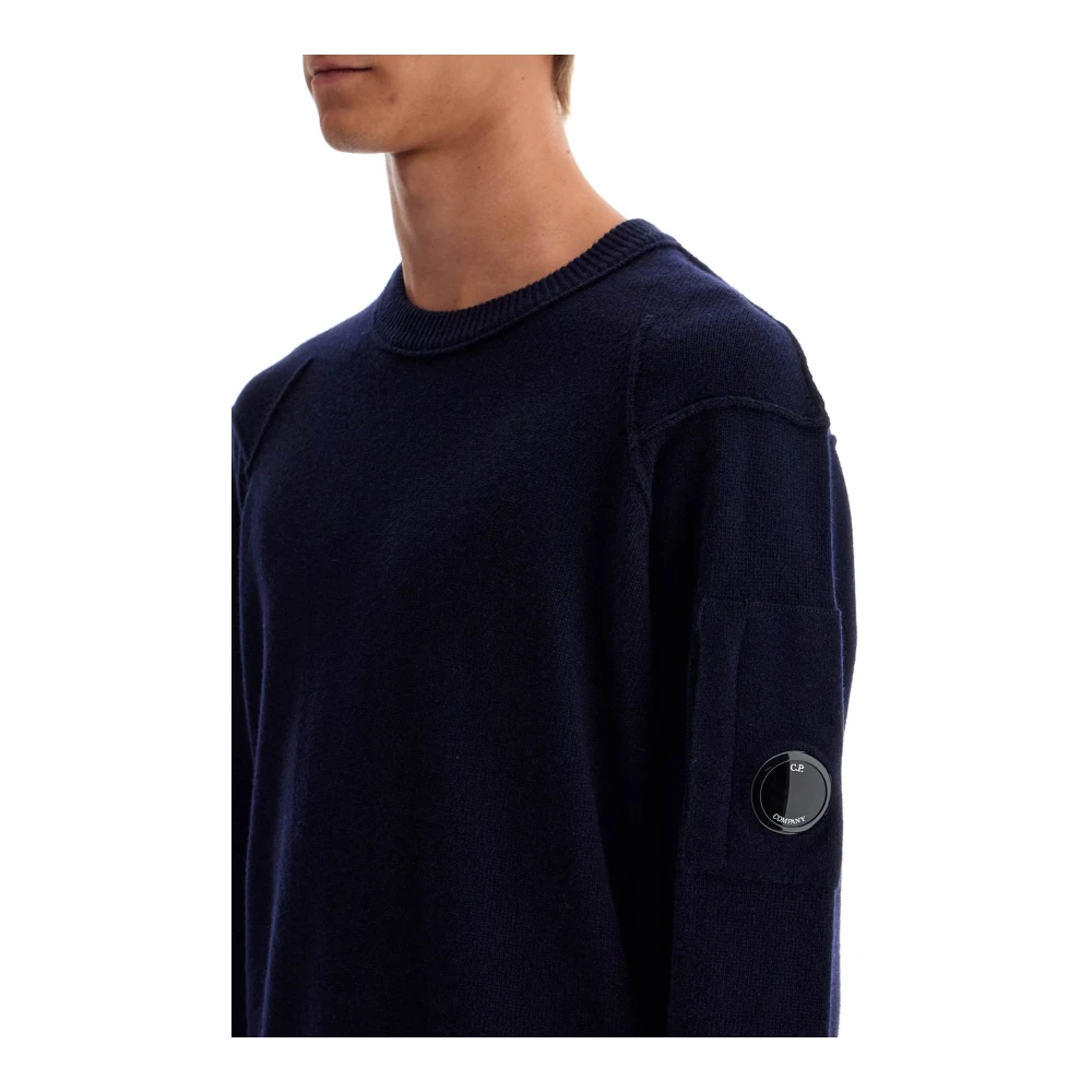 C.P. Company Crewneck Pullover van Wolmix met Lens Blue Heren
