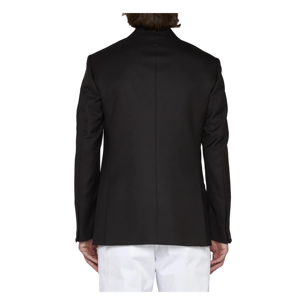 D4.0 Koffiebruine wollen blazer met peak-revers Black Heren