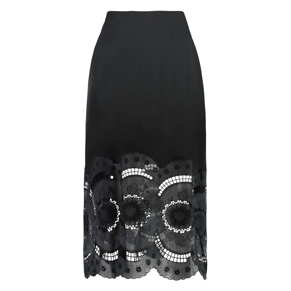 Stella Mccartney Broderie Anglaise Satijnen Midi Rok Black Dames