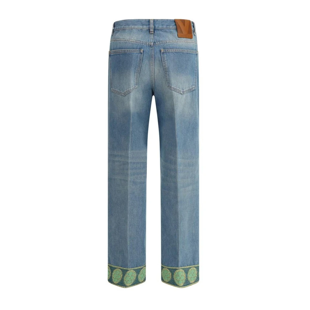 Valentino Bloemen gestikte katoenen jeans Blue Dames