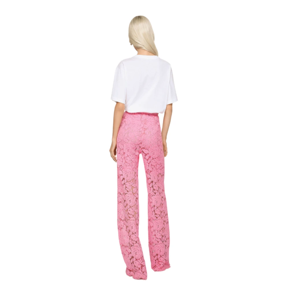 Dolce & Gabbana Flare Broek met Bloemenkant Pink Dames