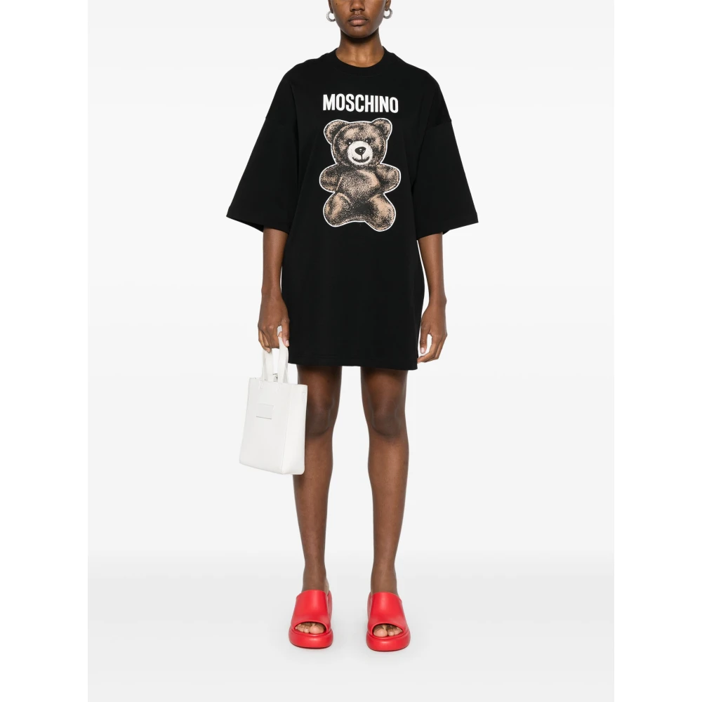 Moschino Teddybeerprint Katoenen Jurk Black Dames