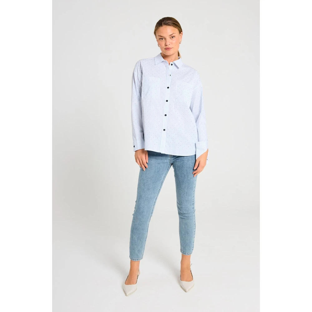 Freequent Elegante Off-White Blauwe Shirt Blue Dames