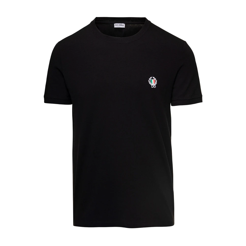Dolce & Gabbana Black T-Shirts, Male, L, Scudetto Girocollo T-Shirt