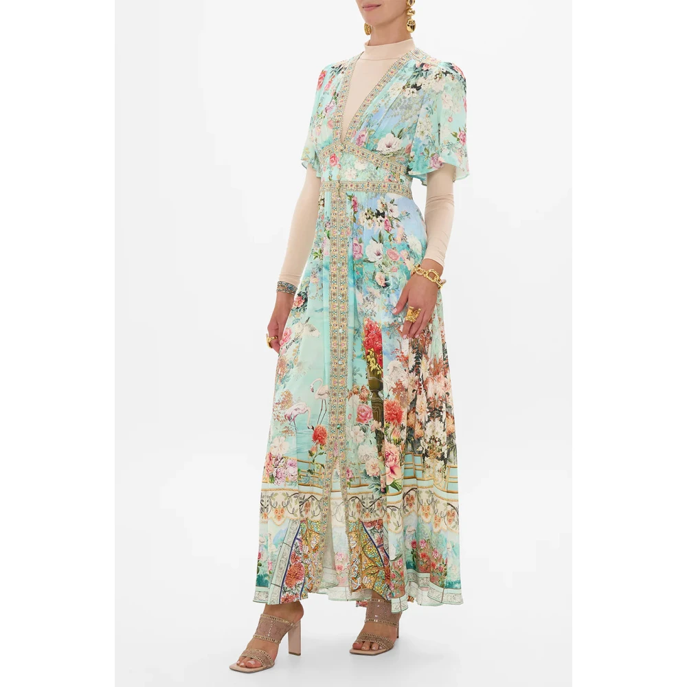 Camilla Zijden jurk met vlindermouwen Multicolor Dames