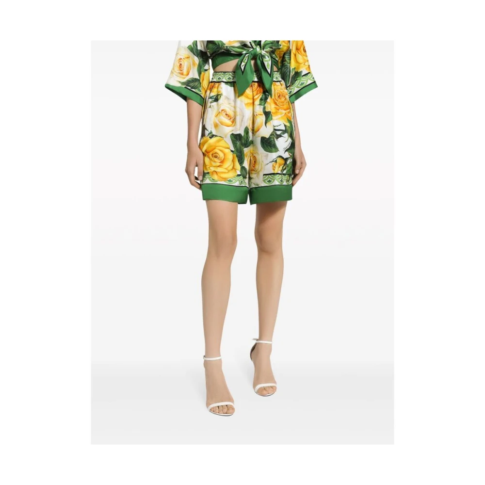Dolce & Gabbana Zijden Shorts met Rozenprint Multicolor Dames