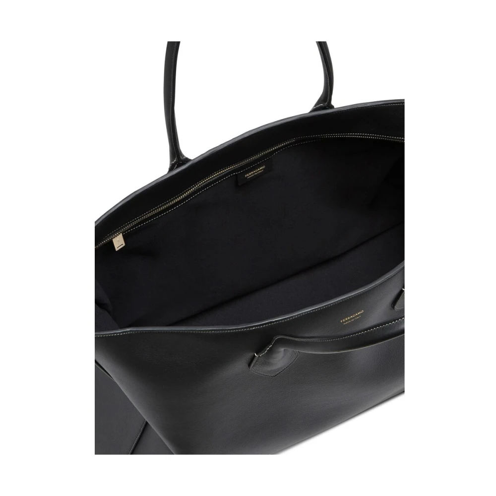 Salvatore Ferragamo Zwarte leren logoprint bagage tas Black Heren