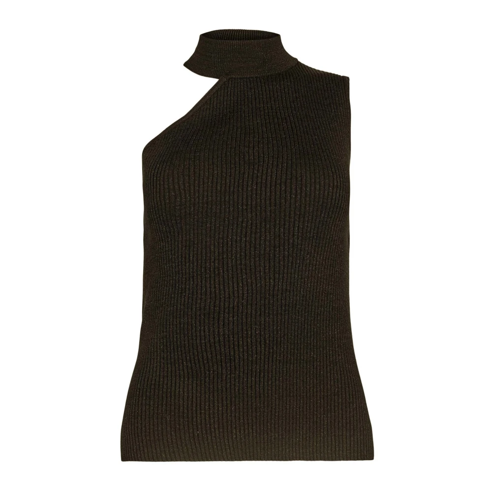 Co'Couture Trendig Off-Shoulder Ribbad Top med Glitterdetaljer Brown, Dam