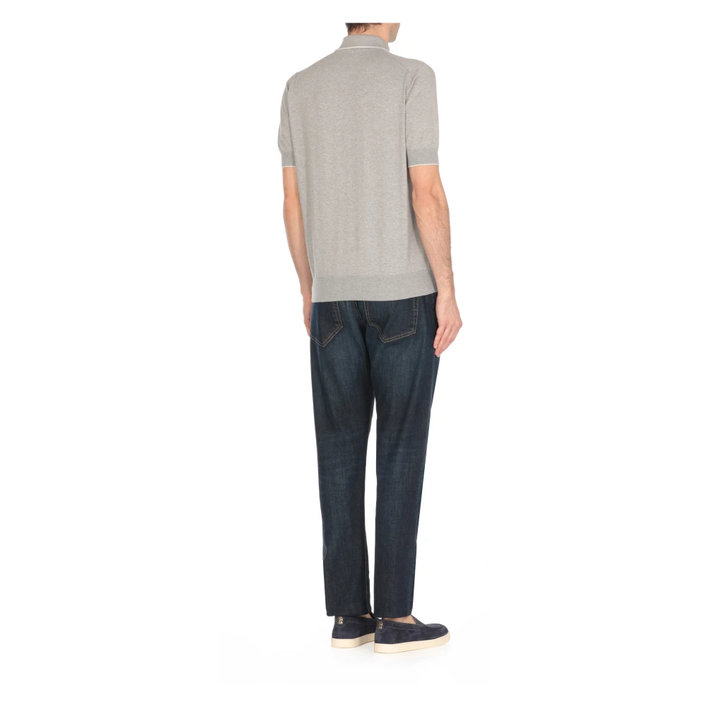 BRUNELLO CUCINELLI Grijze Katoenen Poloshirt met Knopen Gray Heren