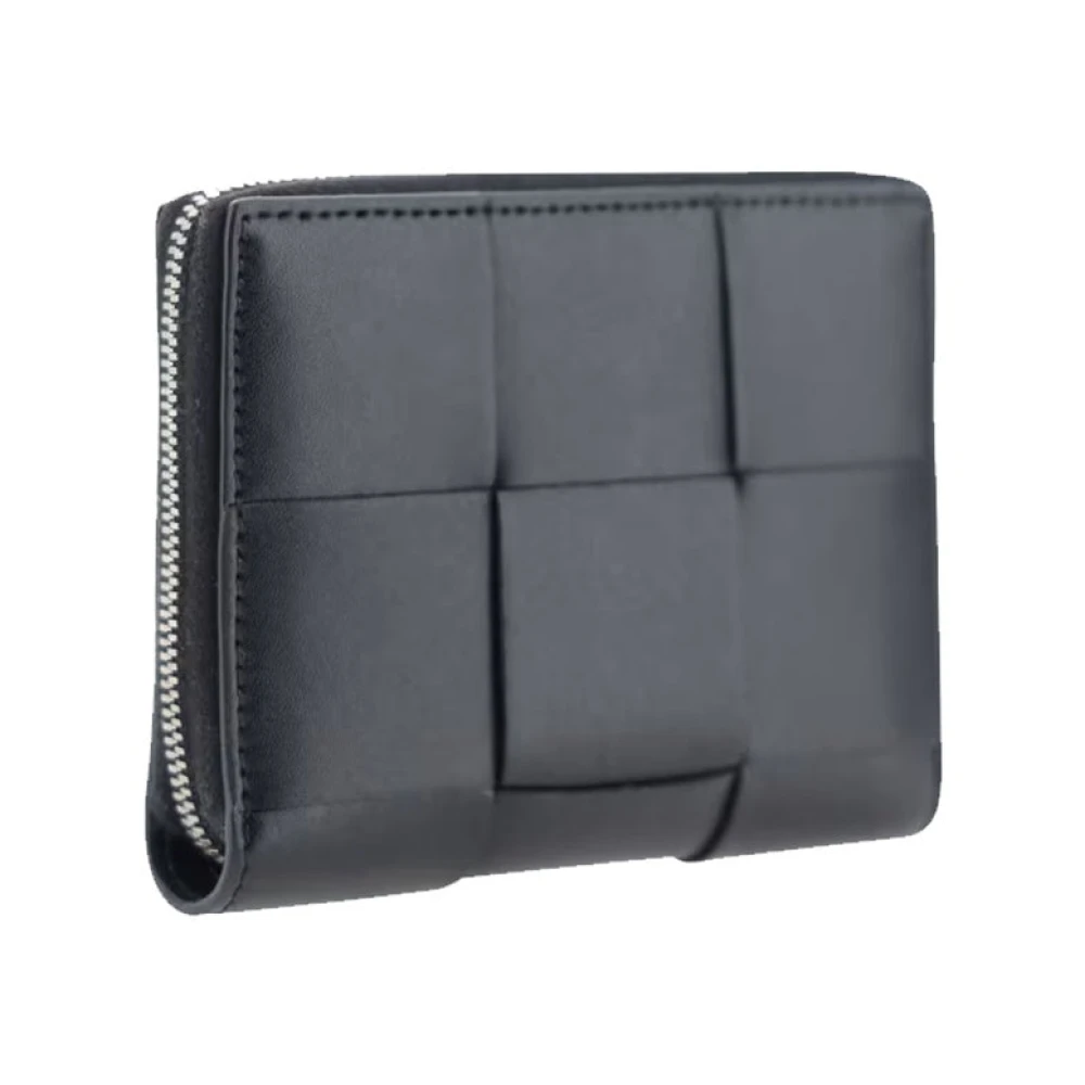 Bottega Veneta Leren ritsportemonnee Intreccio-weefsel Mannen Black Heren
