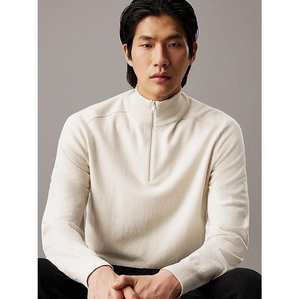 Calvin Klein Merino Stretch Half Zip Sweater Beige Heren