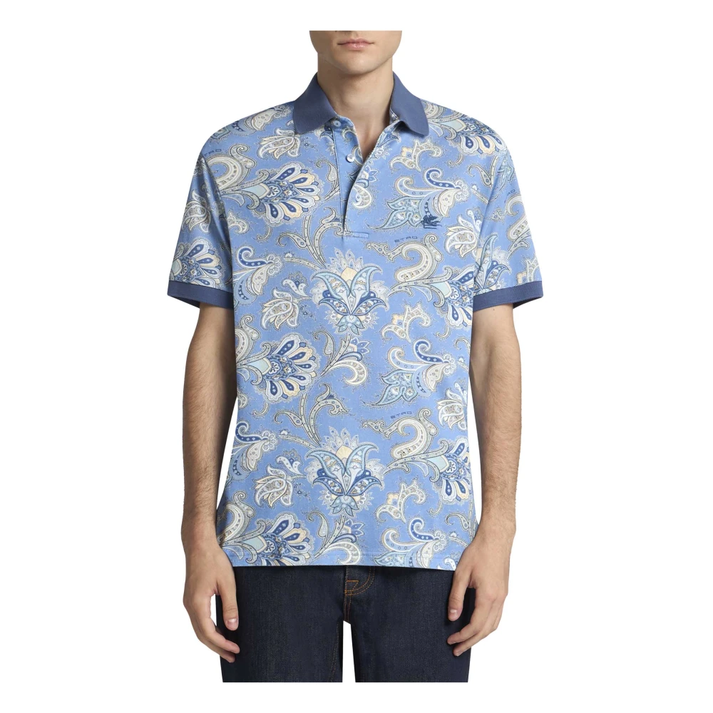 ETRO Blauwe Bloemen Polo Shirt Blue Heren