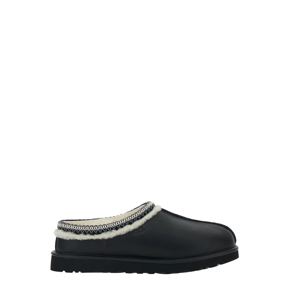 Ugg Men's Black Leather Mules With Embossed Logo - Slippers - 9 Uk - Shoes