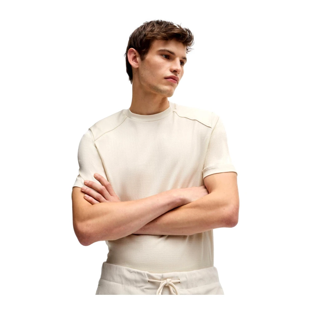 Hugo Boss Ripstop Katoenen T-shirt met Gladde Inzetstukken White Heren