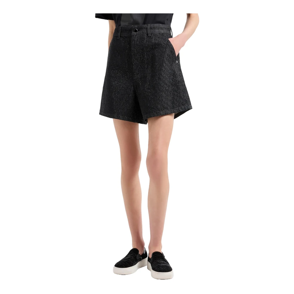 Emporio Armani Denim shorts met strass logo detail Black Dames
