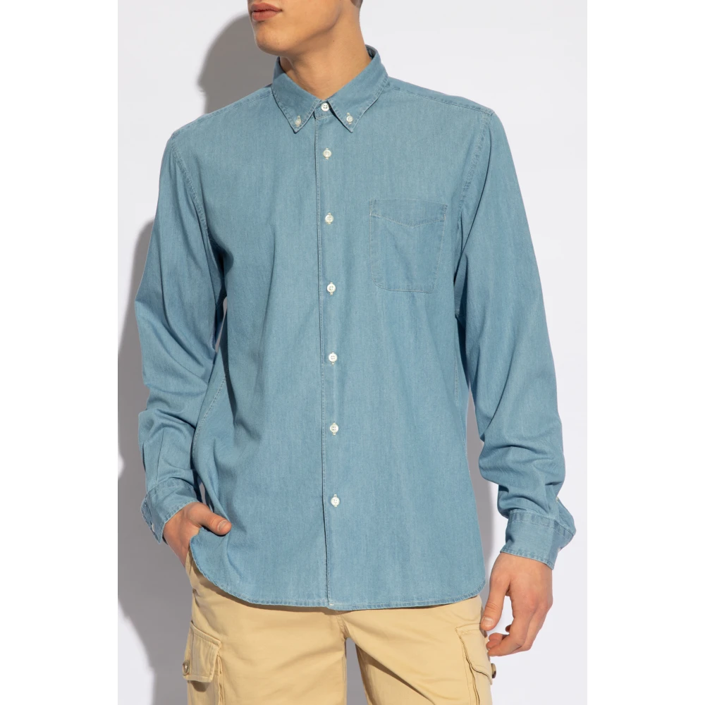 Woolrich Katoenen shirt met zak Blue Heren
